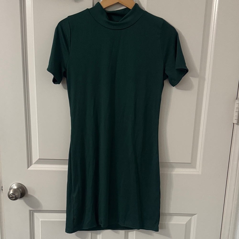 Forest Green Short ribbed Mock Neck Dress